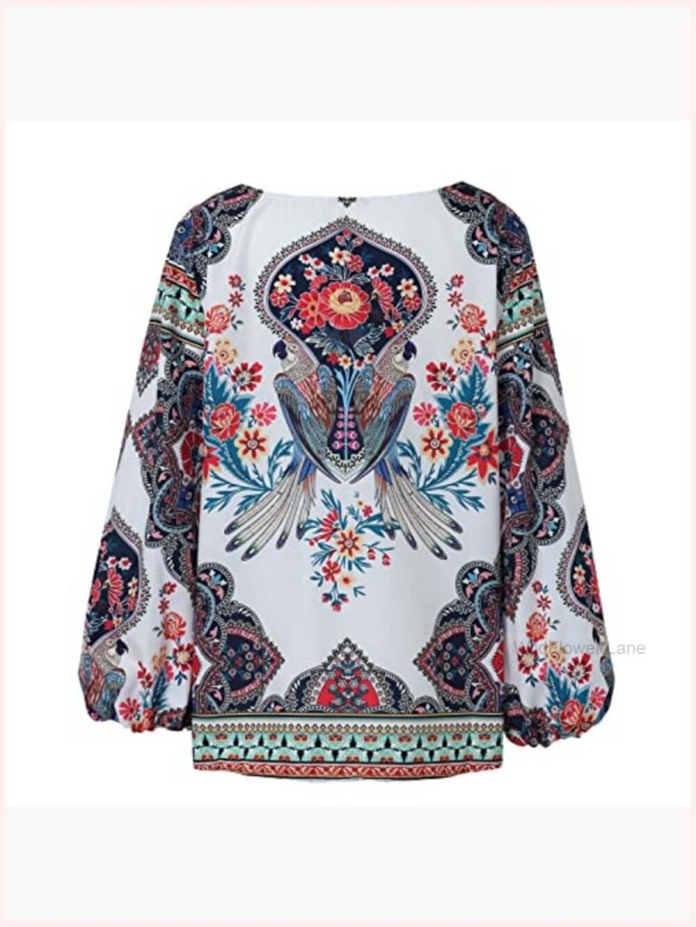 Boho V-Neck Floral Blouse Long Sleeve Loose Fit Lightweight Casual Top - Picture 2 of 6